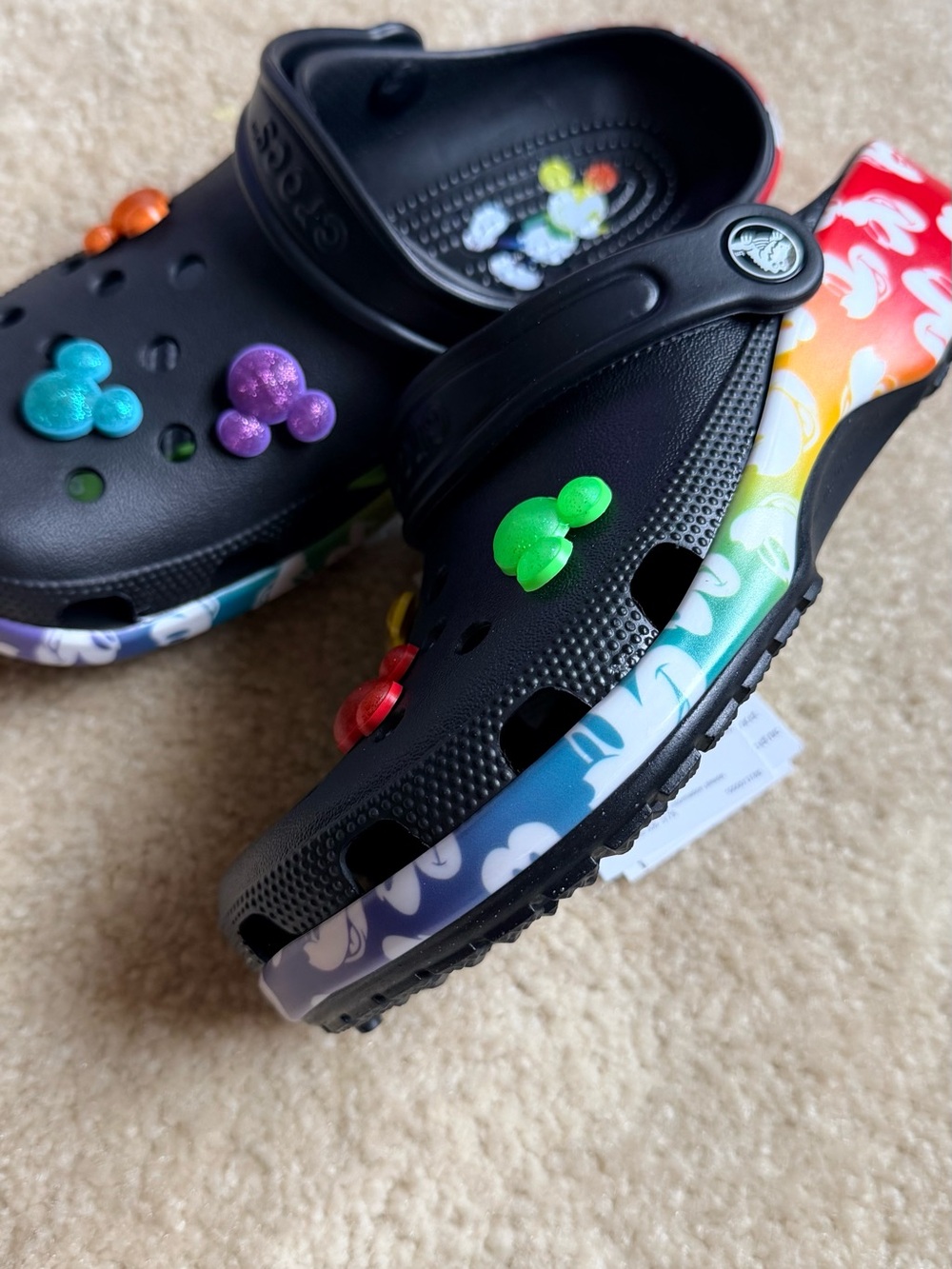CROCS Kids Black Clog with Rainbow Gradient Sole and Mickey Jibbitz